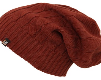 Wool Cable Knit Beanie Hat - Super Soft Merino Wool - Made in the USA - Copper