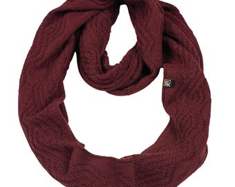 Merino Wool Infinity Scarf for Women, Made in USA, Soft Knit Loop Scarf, Lightweight Winter Neck Warmer, Natural Fiber Gift, Burgundy
