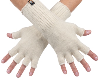 Guanti senza dita da donna in baby alpaca, Made in USA, guanti morbidi e leggeri in maglia per scrivere, guidare e per l'uso quotidiano, taglia piccola, colore naturale