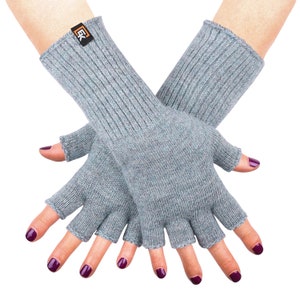 Fingerlose Alpaka-Handschuhe für Damen superweiches Baby-Alpaka hergestellt in den USA Blue Grey