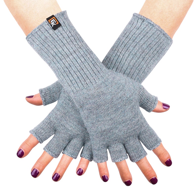 Fingerlose Alpaka-Handschuhe für Damen superweiches Baby-Alpaka hergestellt in den USA Blue Grey