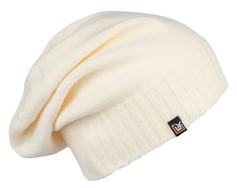 Merino Wool Slouchy Beanie Hat, Made in USA, Soft Lightweight Winter Hat for Men and Women, Knit Wool Skull Cap, Natural