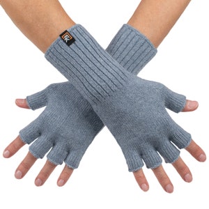 Wool Knit Fingerless Gloves - Made in the USA - Super Soft Merino Wool - Small - Blue Grey