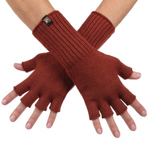 Wool Knit Fingerless Gloves - Made in the USA - Super Soft Merino Wool - Small - Copper