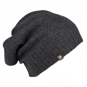 Wool Slouchy Beanie Hat - Super Soft Merino Wool - Made in the USA - Dark Grey
