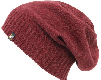 Merino Wool Slouchy Beanie Hat - Super Soft Merino Wool - Made in the USA - Burgundy