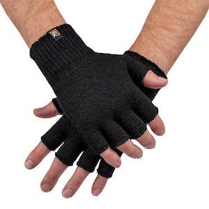 May include: Black fingerless gloves with a small orange and black logo that says "EK" on the wrist.