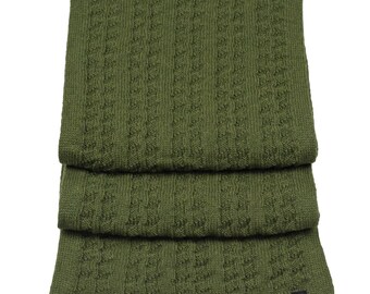 Merino Wool Scarf, Made in USA, Soft Winter Scarf for Men and Women, Lightweight Knit Neck Wrap, Natural Fiber Gift, Green