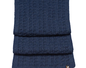 Merino Wool Scarf, Made in USA, Soft Winter Scarf for Men and Women, Lightweight Knit Neck Wrap, Natural Fiber Gift, Navy Blue