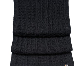 Wool Flat Knit Scarf for Men or Women - Super Soft Merino Wool - Made in the USA - Black