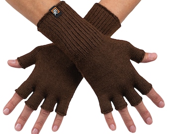 Guantes sin dedos de alpaca - Hechos en EE. UU. - Alpaca bebé supersuave - Talla pequeña - Marrón cosecha