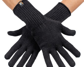 Baby Alpaca Gloves for Women, Made in USA, Soft Lightweight Winter Knit Gloves, Driving Gloves, Walking Gloves, Small, Black
