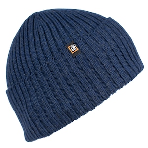 Wool Rib Beanie Hat - Super Soft Merino Wool - Made in the USA - Navy Blue