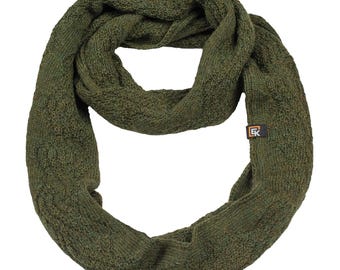 Baby Alpaca Infinity Scarf for Women, Made in USA, Soft Knit Loop Scarf, Lightweight Winter Neck Warmer, Natural Fiber Gift, Moss Green