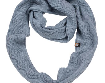 Merino Wool Infinity Scarf for Women, Made in USA, Soft Knit Loop Scarf, Lightweight Winter Neck Warmer, Natural Fiber Gift, Blue Grey