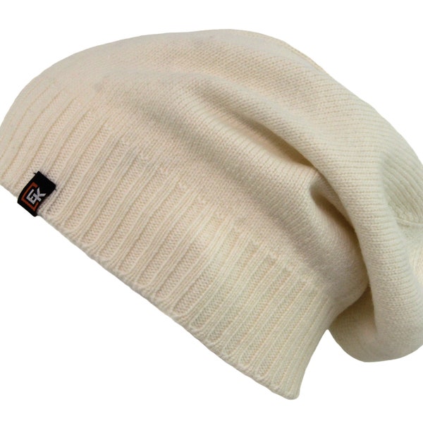 Merino Wool Slouchy Beanie Hat - Super Soft Merino Wool - Made in the USA - Natural