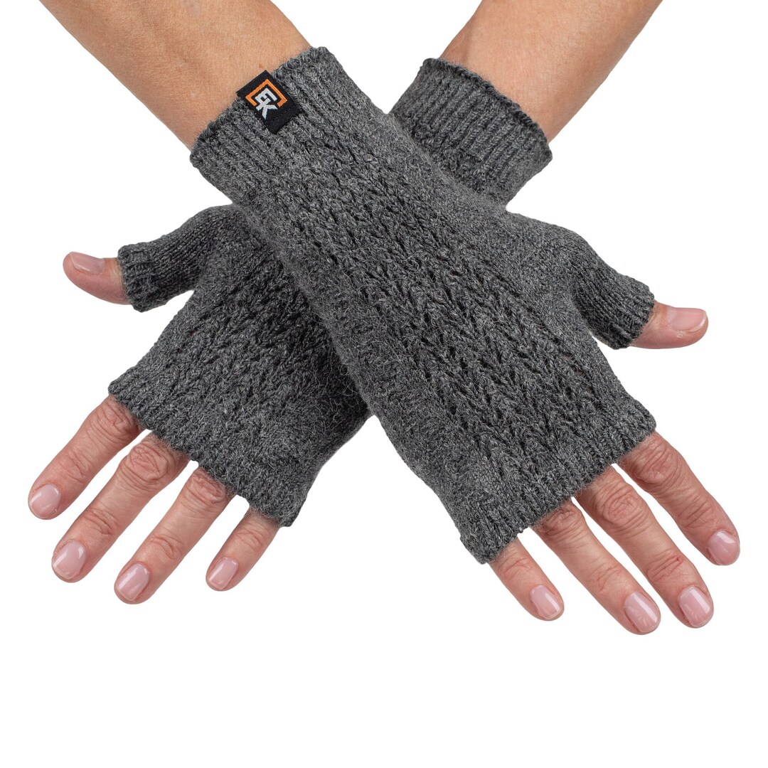 Alpaca Mesh Knit Fingerless Mittens Super Soft Baby Alpaca