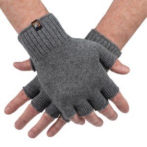 Wool Knit Fingerless Gloves - Made in the USA - Super Soft Merino Wool - Large - Grey
