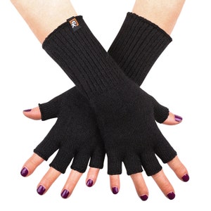 Fingerlose Alpaka-Handschuhe für Damen superweiches Baby-Alpaka hergestellt in den USA Black