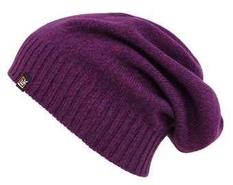 Merino Wool Slouchy Beanie Hat - Super Soft Merino Wool - Made in the USA - Viola Melange
