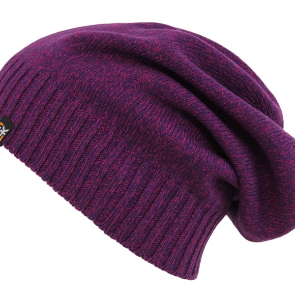 Merino Wool Slouchy Beanie Hat - Super Soft Merino Wool - Made in the USA - Viola Melange