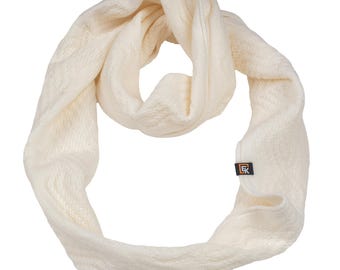 Merino Wool Infinity Scarf for Women, Made in USA, Soft Knit Loop Scarf, Lightweight Winter Neck Warmer, Natural Fiber Gift, Natural