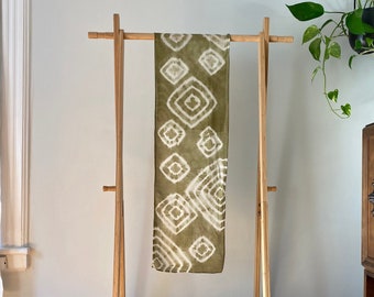 Shibori Silk Wool Scarf | Sage Bullseye | Hand-dyed | Diagonal Weave