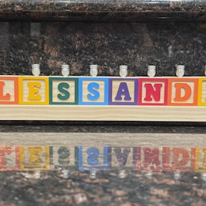 Children's Personalized Wood Carved Alphabet Block Menorah, Child's Primary Name Block Menorah, Baby Hanukkah Gift, Baby Birth Gift image 7