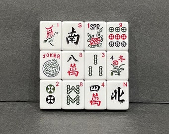 Mah Jongg Kakelunderlägg, Mah Jongg Present, Dryckunderlägg, Pappersvikt - Vita kakel - Säljs styckvis
