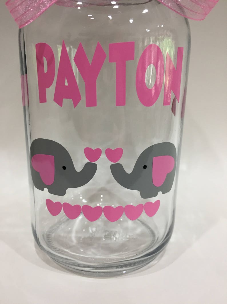 Personalized Baby Mason Jar Bank With Elephants Glass Jar Etsy