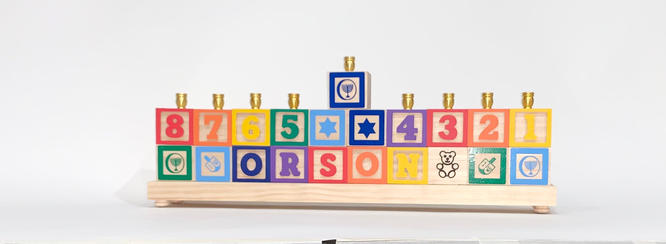 Children's Personalized Learning Hébreu Nom Menorah, Child's Wood Double Row Kids Baby Hanukkah Gift