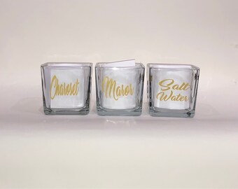 Passover Seder Bowls, Modern Glass Set with Gold Vinyl