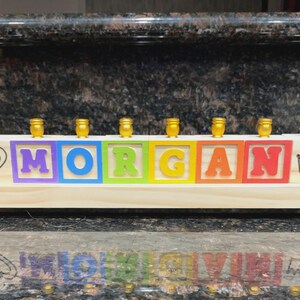 Children's Personalized Wood Carved Alphabet Block Menorah, Child's Primary Name Block Menorah, Baby Hanukkah Gift, Baby Birth Gift image 5