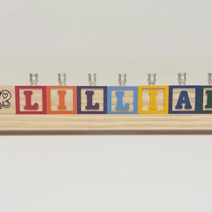 Children&#39;s Personalized Wood Carved Alphabet Block Menorah, Child&#39;s Primary Name Block Menorah, Baby Hanukkah Gift, Baby Birth Gift