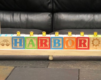Child's Alphabet Block Menorah, Children's Name Block Menorah, Kids Menorah, Kids Personalized Menorah, Baby Hanukkah Gift, Baby Shower Gift