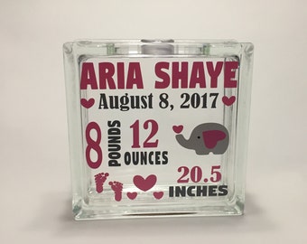 Baby Girl Shower Gift, Baby Girl Glass Block Bank, Baby Girl Piggy Bank, Custom Bank, Personalized Bank, Baby Naming Gift, Baby Gift