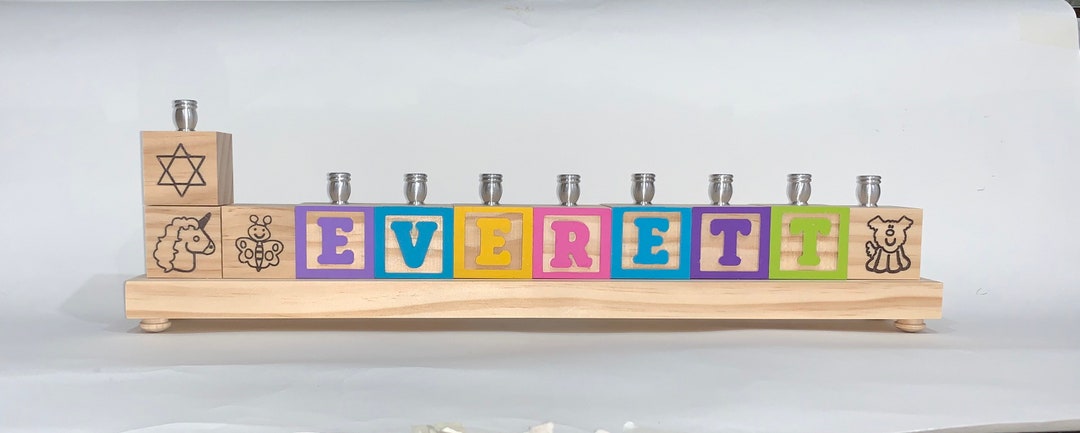 Children's Personalized Wooden Alphabet Blocks Menorah, Pastel Colored  Wooden Block Menorah, Kids Personalized Hanukkah Menorah