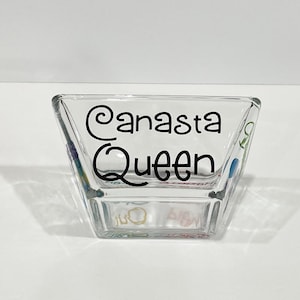 Canasta Queen Kleine Snack Schale, Canasta Karten Glasschale, Individuelle eckige Schale, Kartenspieler Geschenk, Geschenk für Oma