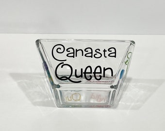 Canasta Queen Small Snack Bowl, Canasta Cards Glass Bowl, Custom Square Bowl, Card Player Gift, Gift for Grandma