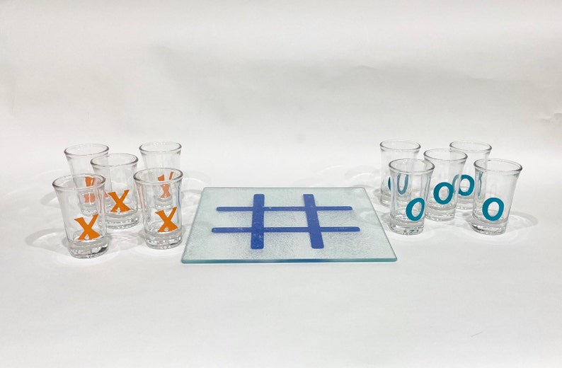 Shot Glass Tic Tac Toe Set With Wood Holder Sports Fan Tail Etsy