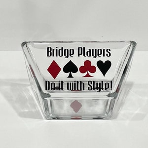 Tigela de lanche pequena ponte, tigela de vidro de cartões de ponte, tigela quadrada personalizada, presente de jogador de cartas, presente para avó