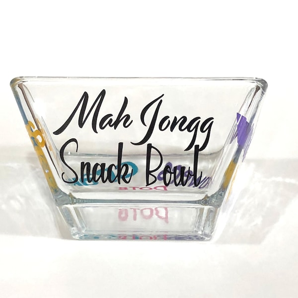 Mah Jongg Small Snack Bowl, Mah Jong Glass Serving Bowl, Custom Square Bowl, Mah Jongg Gift, Gift for Grandma