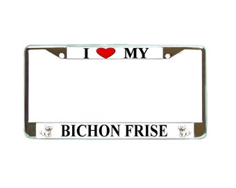 Shetland Sheepdog Dog I heart Chrome Metal License Plate Frame Tag Border