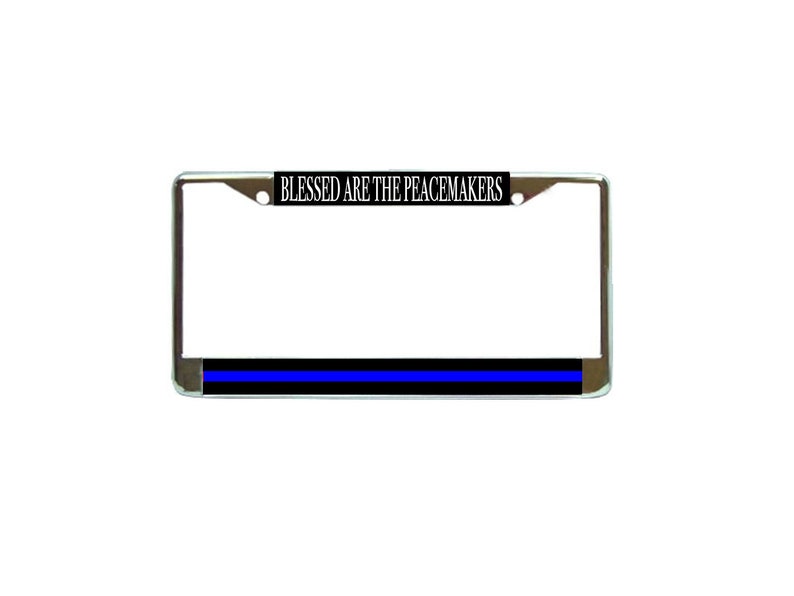 Police Thin Blue Line Chrome Metal License Plate Frame Car Tag