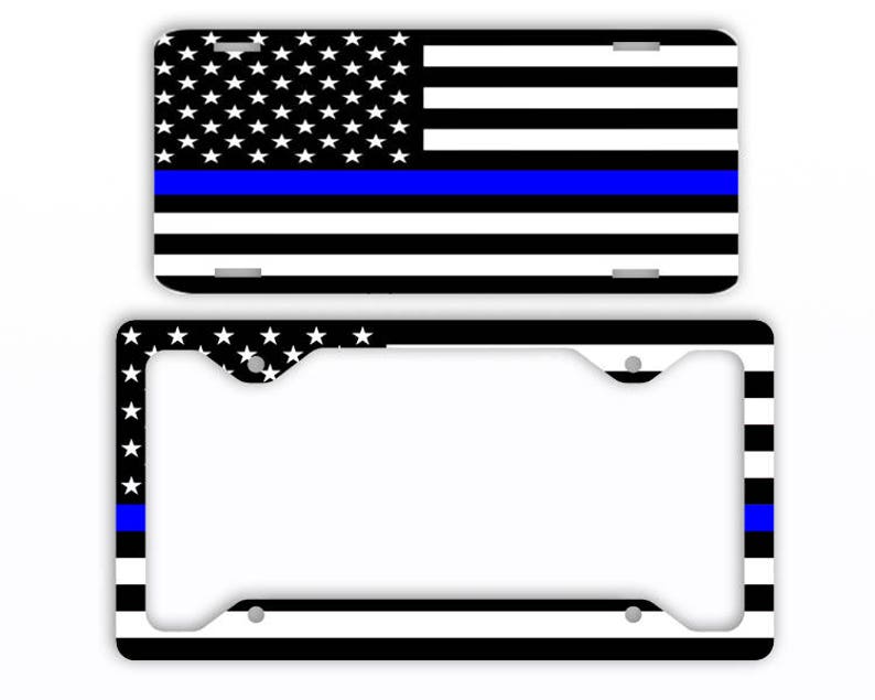 Thin Blue Line Flag American License Plate Car Tag Frame Thin Blue Line Flag American License Plate Car Tag Frame Personalized Set Custom