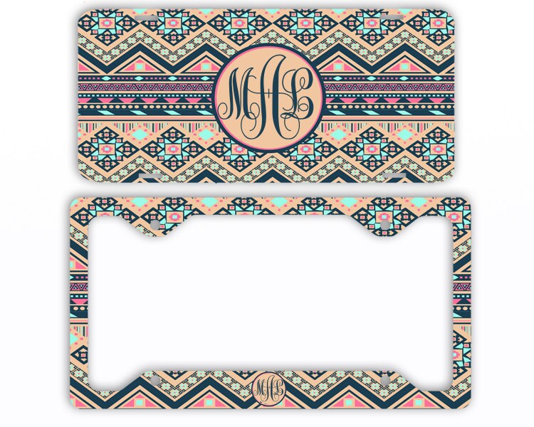 Tan Tribal Aztec Monogram License Plate Front Car Tag Frame Etsy