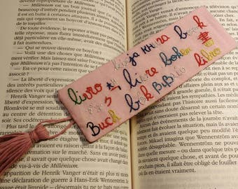 Bookmark "Book" - multilingual - country - foreign languages hand embroidered