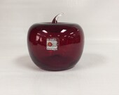 Blenko Glass ruby red apple with crystal stem.