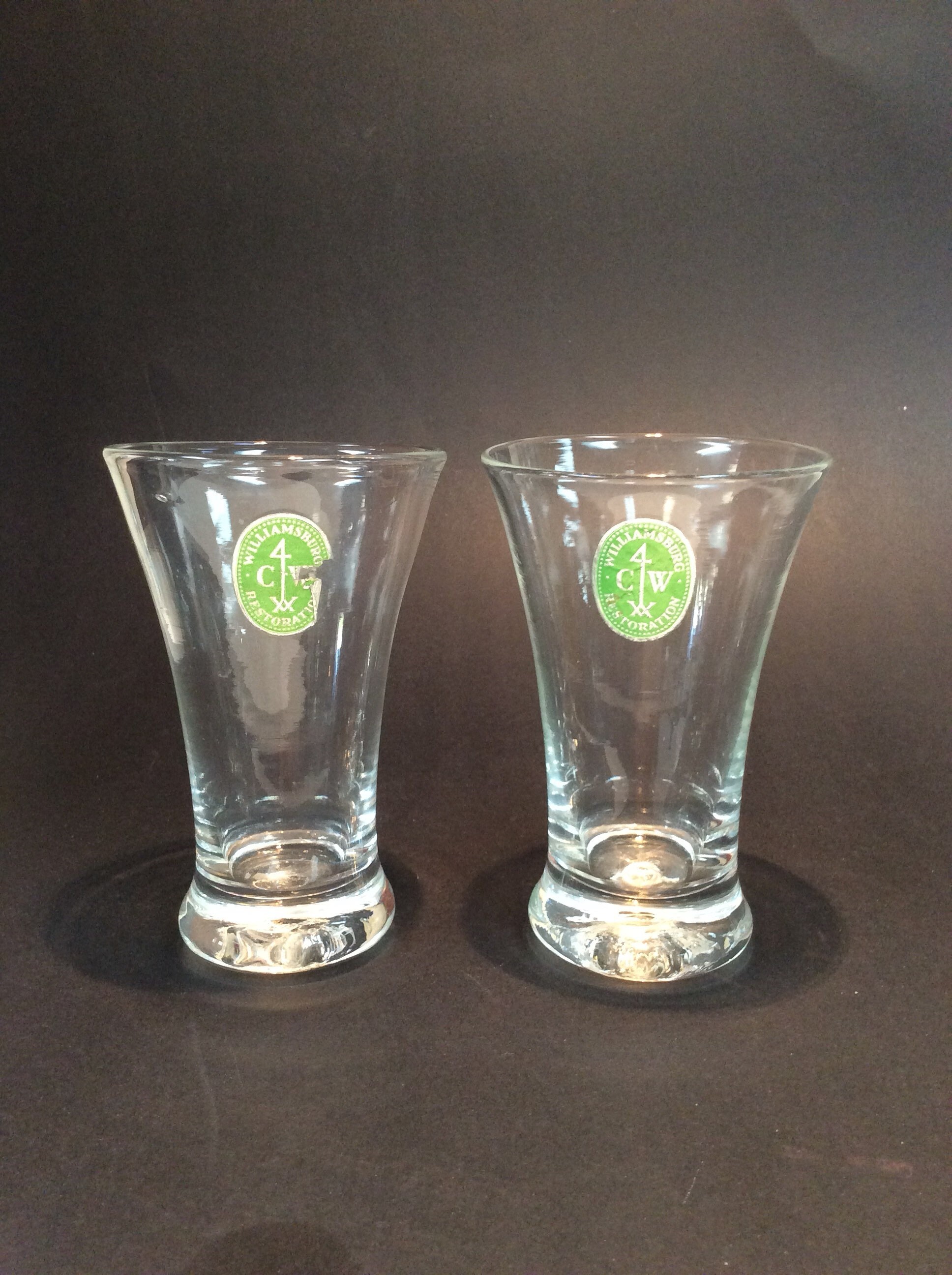 Pair of Williamsburg CW5W water glasses. Made by Blenko Glass.