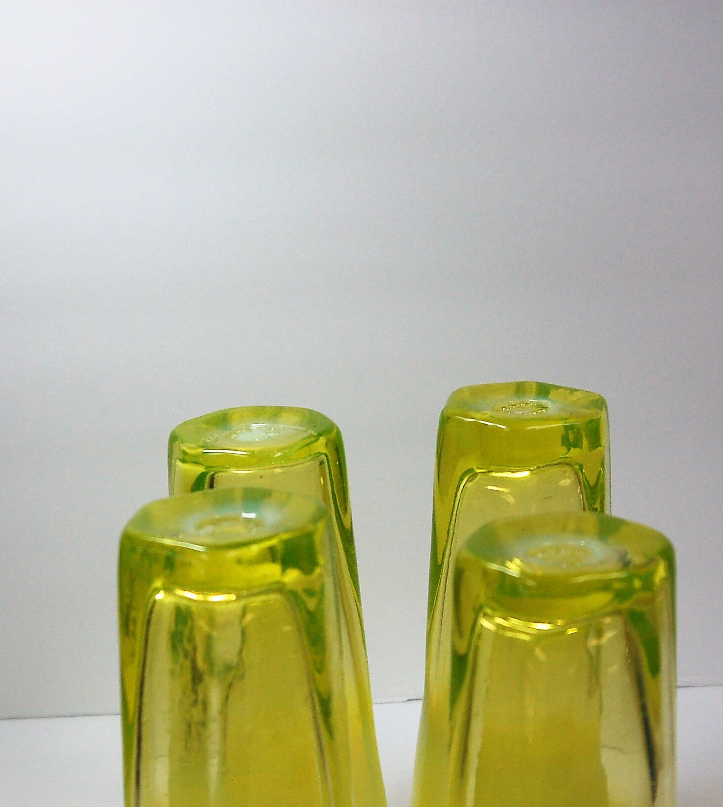Gibson Glass hand blown set of four Vaseline iced tea glasses